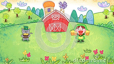 St Patrickâ€™s Day three leaf clover oil pastel crayon doodle hand-drawn illustration Cartoon Illustration